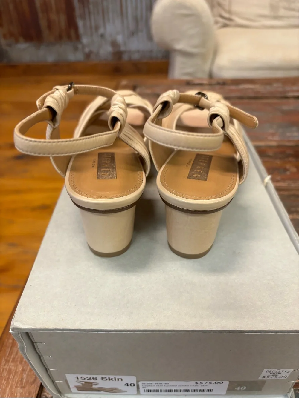 Stephen Braided Cream Leather Ankle-Strap Sandals.